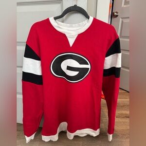 Champion Red and White Athletic Crewneck Sweatshirt